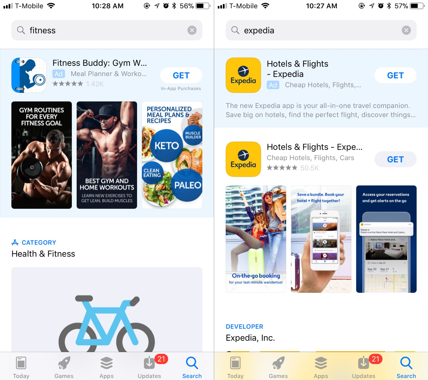 Рекламний блок складається з промо-скріншотів, завантажених в App Store при публікації програми, або з іконки з першими рядками з опису