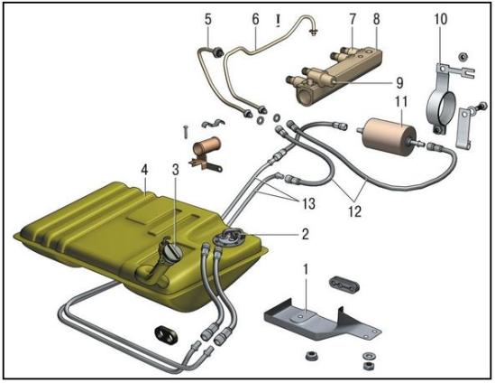 Схематичне пристрій паливної системи представлено на малюнку нижче: