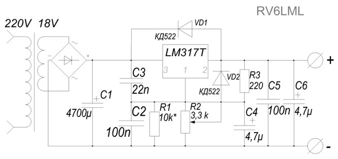 Простий регульований блок живлення від 1,5 до 15 Вольт для пристроїв з струмом споживання до 1,2 Ампер